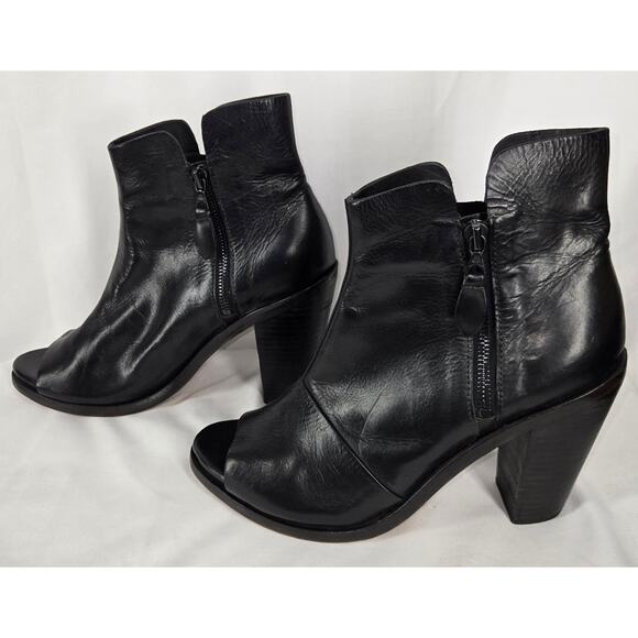 RAG & BONE WOMEN’S NOELLE BLACK LEATHER PEEP TOE BOOTIES – US SIZE 9 - Picture 2 of 11